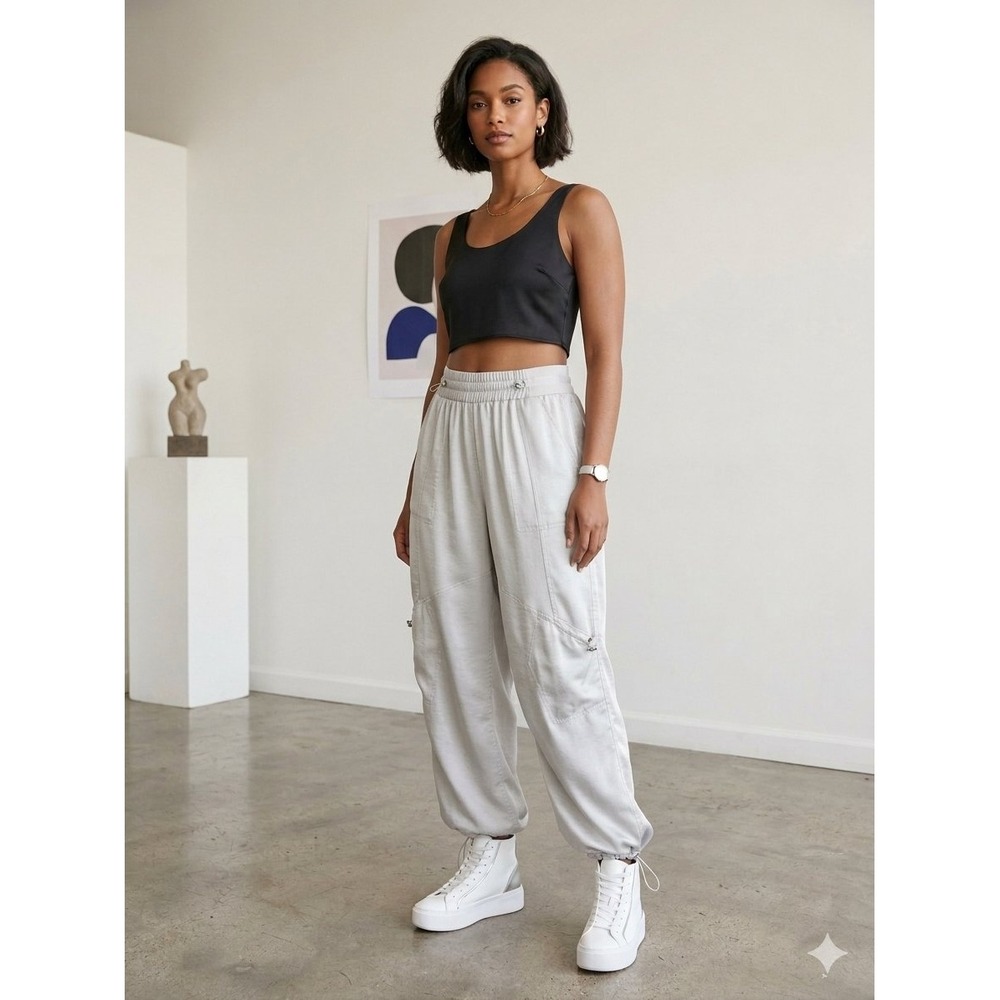 Daily Practice by Anthropologie Grey Cargo Jogger Pants XL Bungee Waist Utility